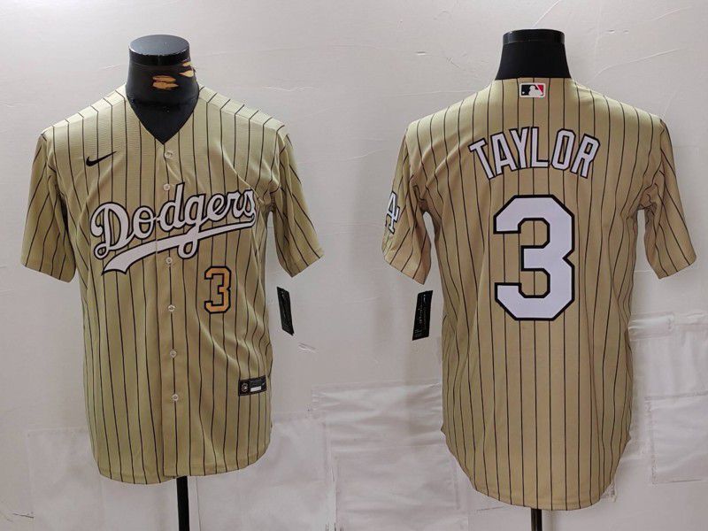 Men Los Angeles Dodgers #3 Taylor yellow Stripe Game 2024 Nike MLB Jersey style 3->green bay packers->NFL Jersey